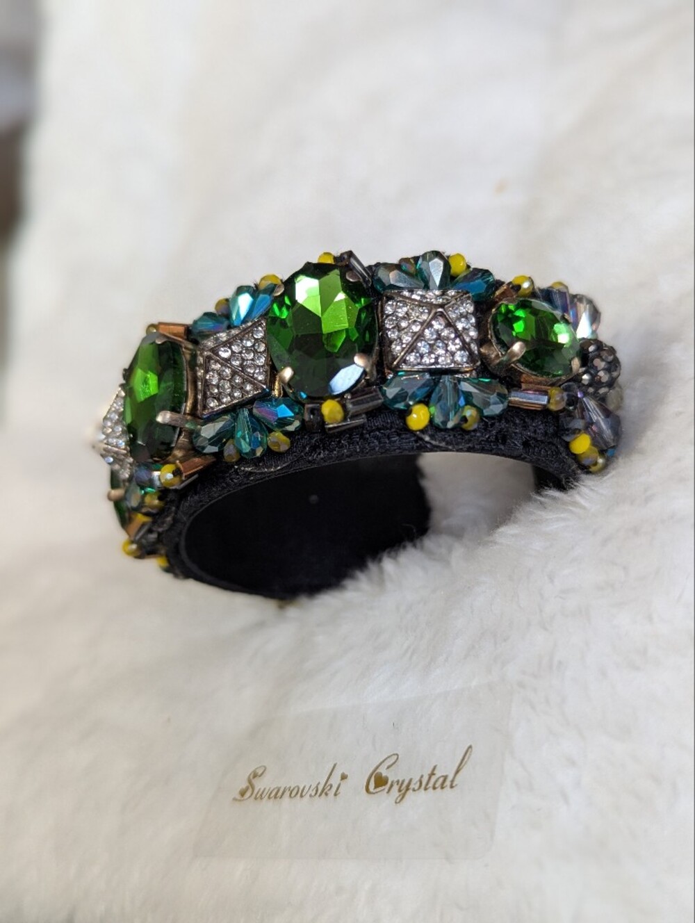 Swarovski Crystals Bracelet Jewels Galore Metal Covered Cuff Beautiful Gold Cake